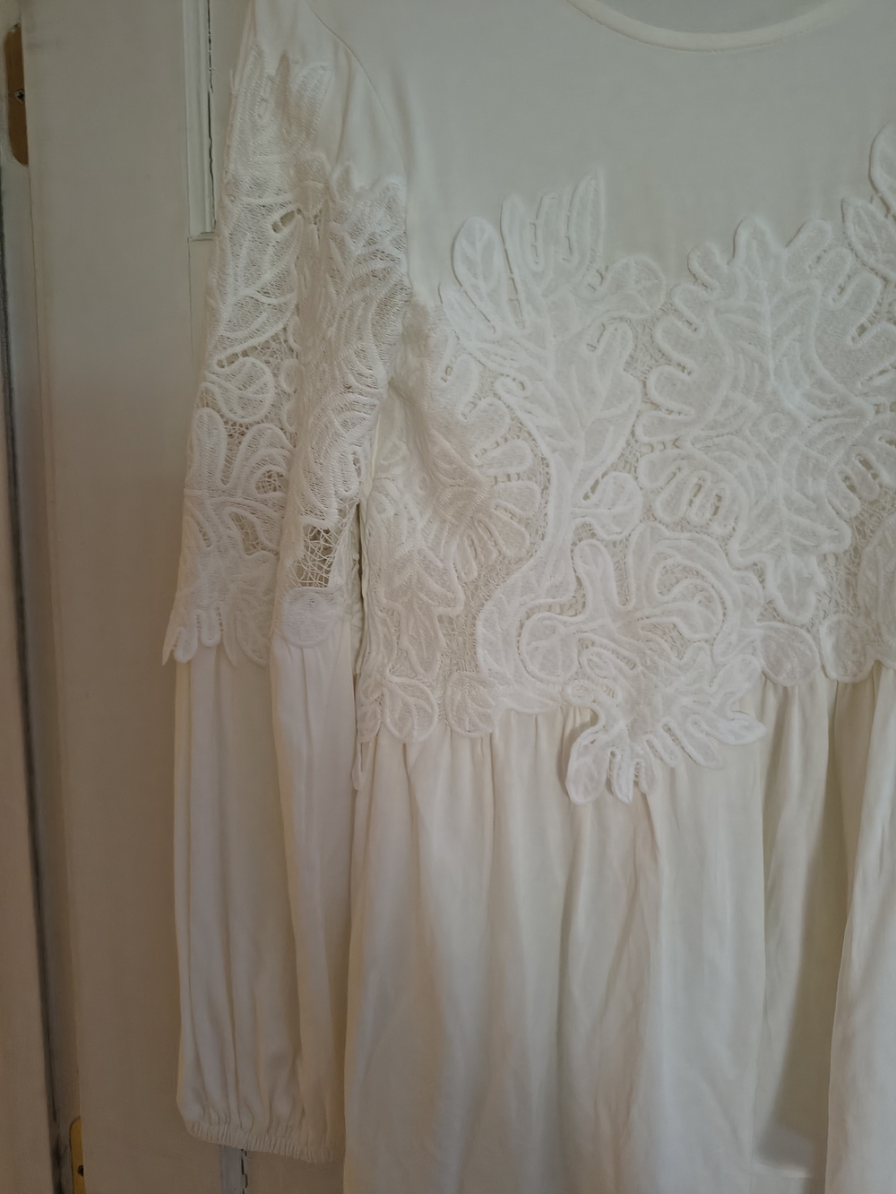 Sunny Leigh Cream Lace-Embellished Peasant Tunic
